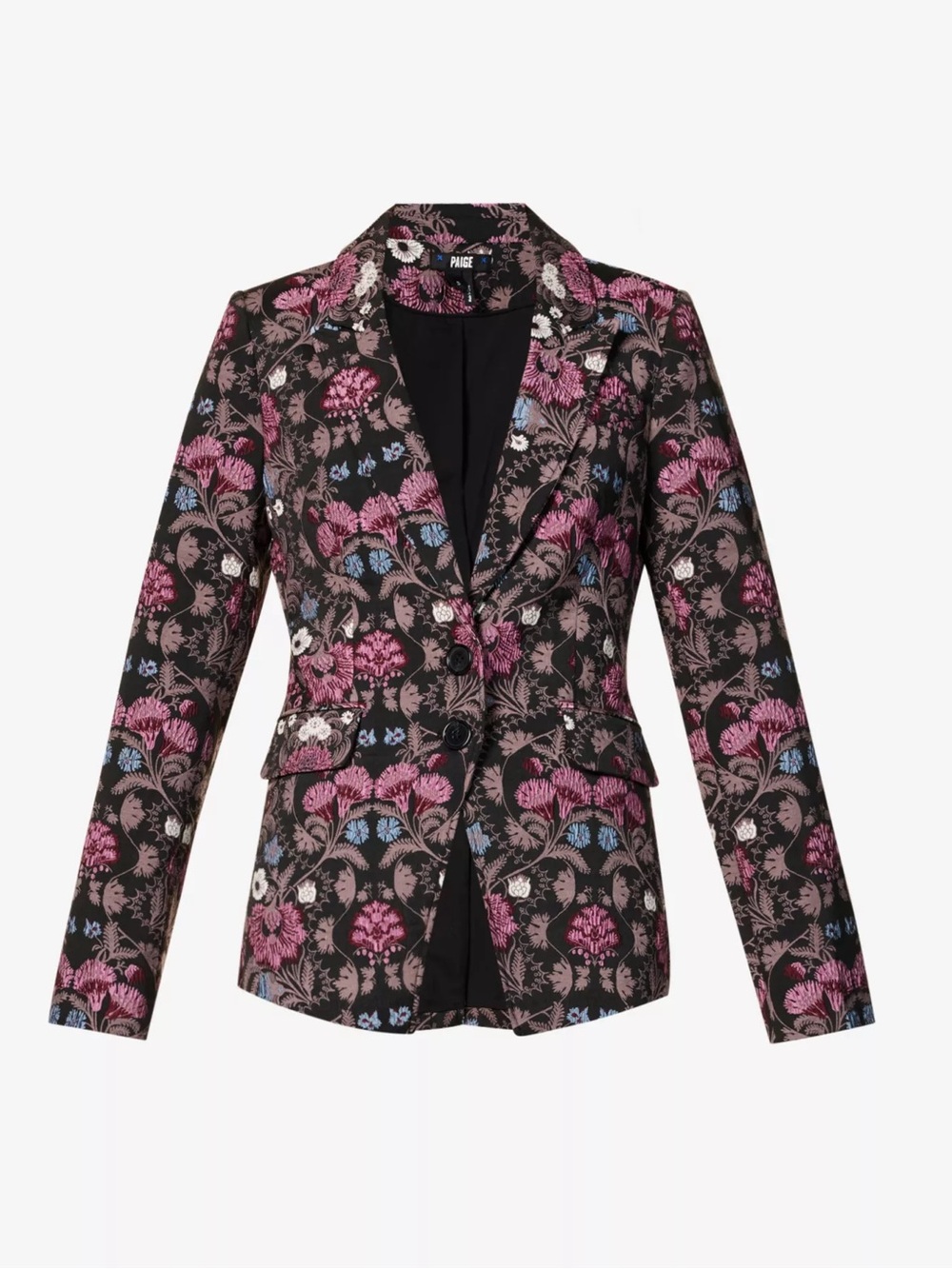 PAIGE Black Floral Jacquard Blazer with Pink and Blue Accents - Picture 3 of 7